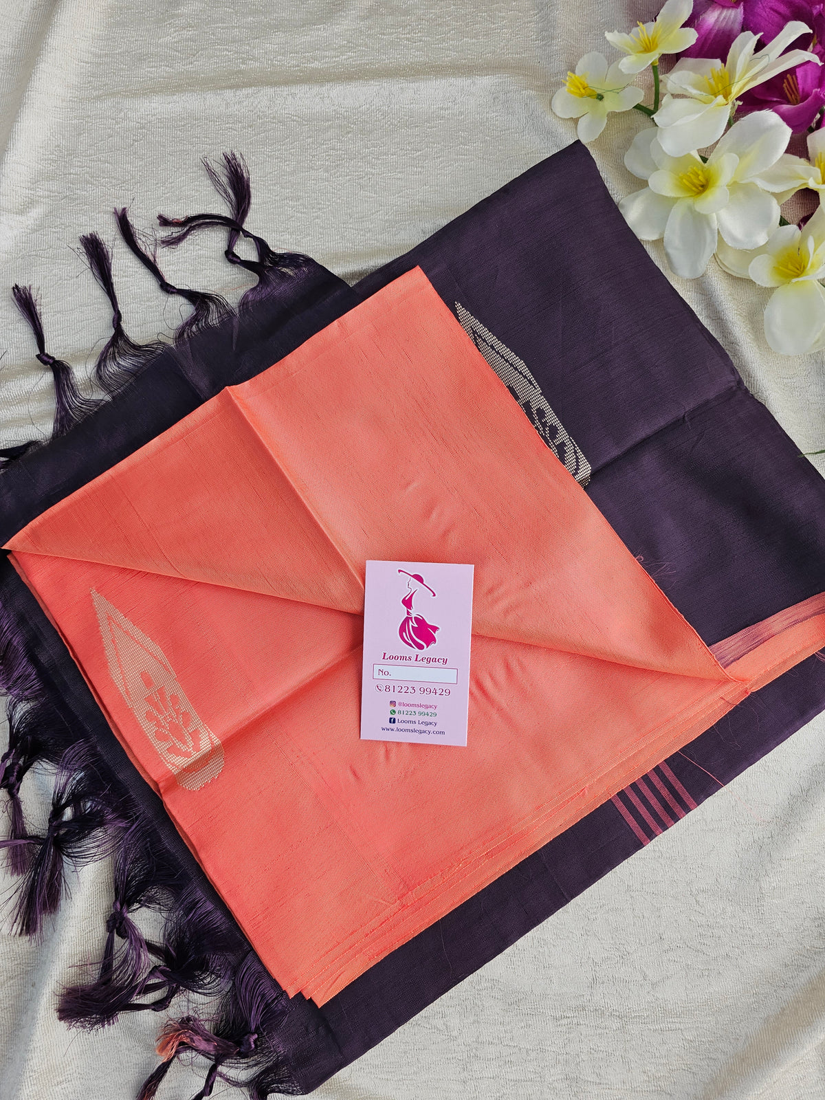 Peach with Brown Pallu Handwoven Chinnalampattu Saree