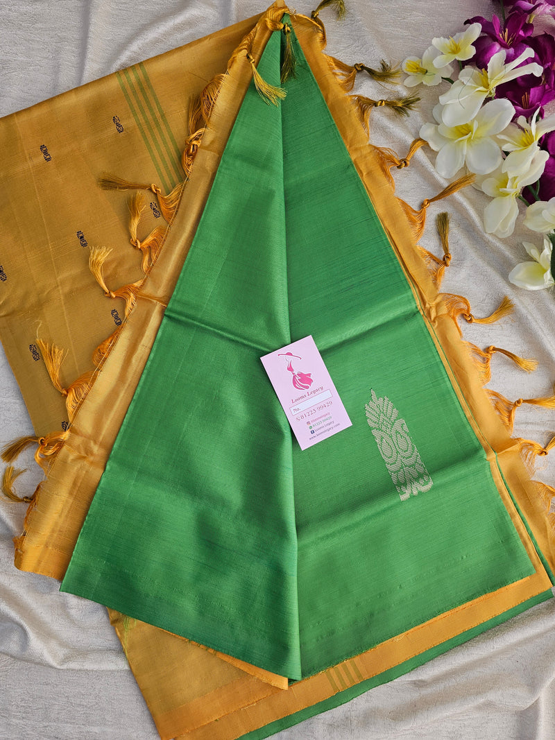 Green with Yellow  Pallu Handwoven Chinnalampattu Saree