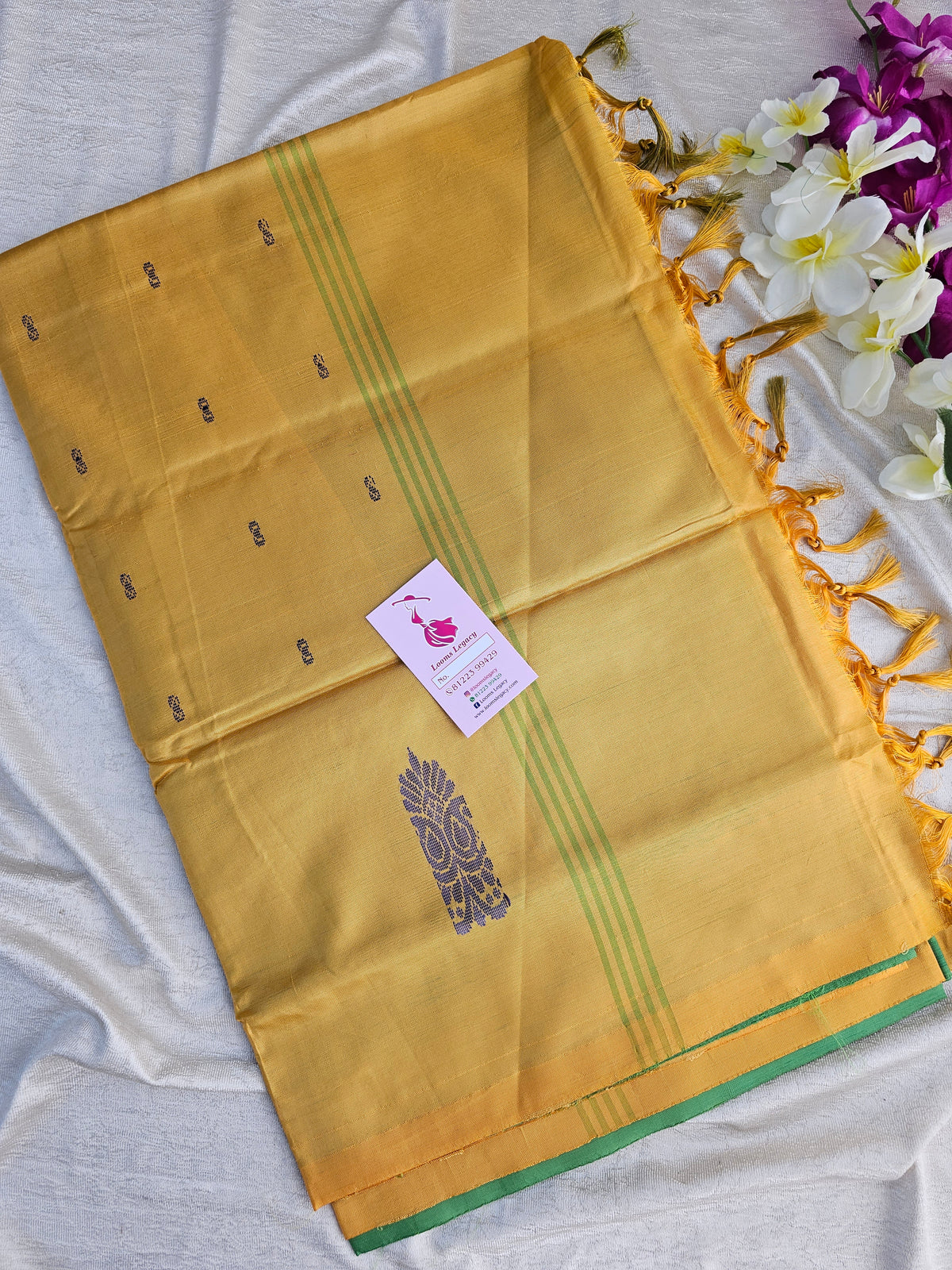 Green with Yellow  Pallu Handwoven Chinnalampattu Saree