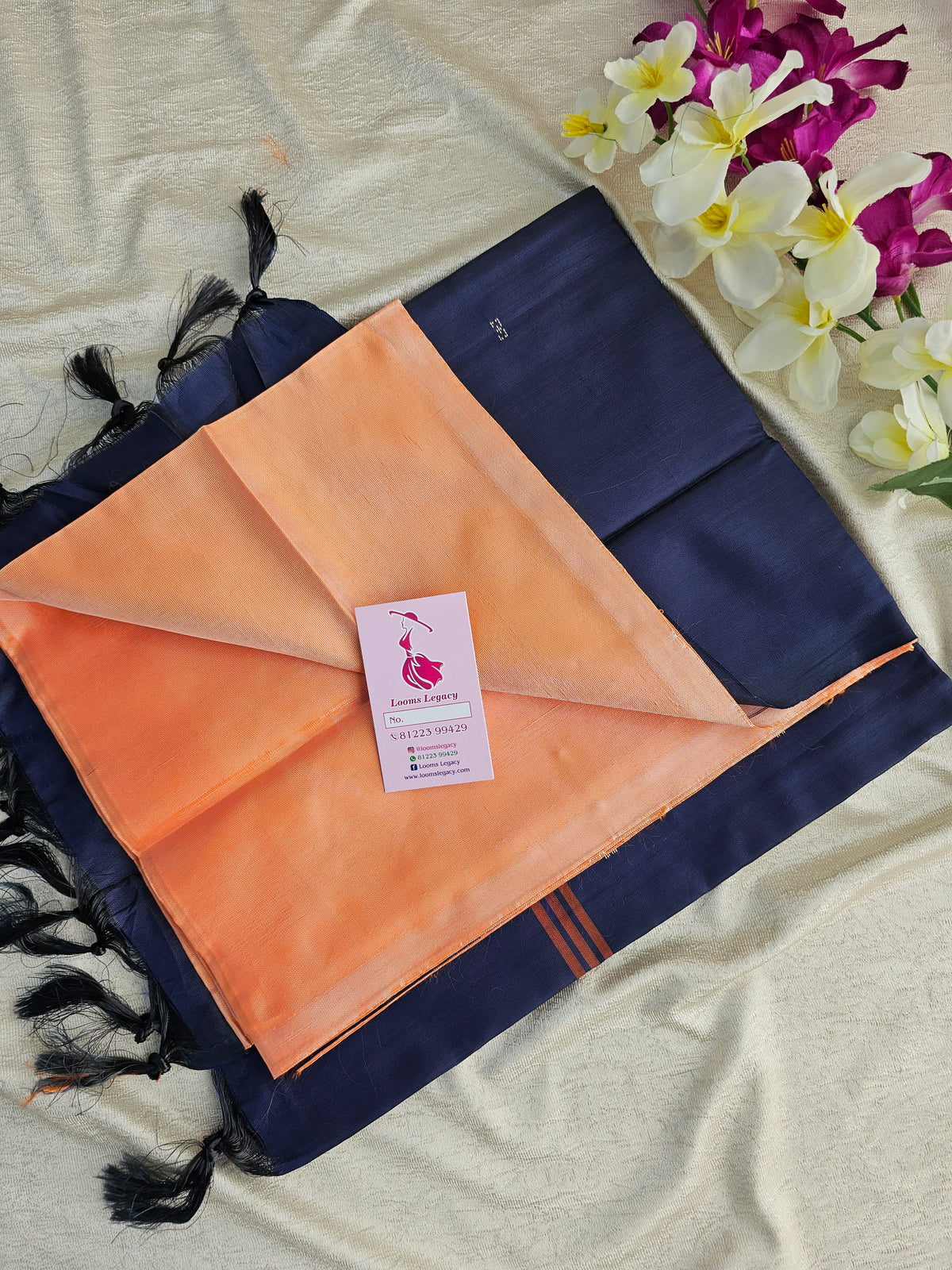 Peach with Blue Pallu Handwoven Chinnalampattu Saree