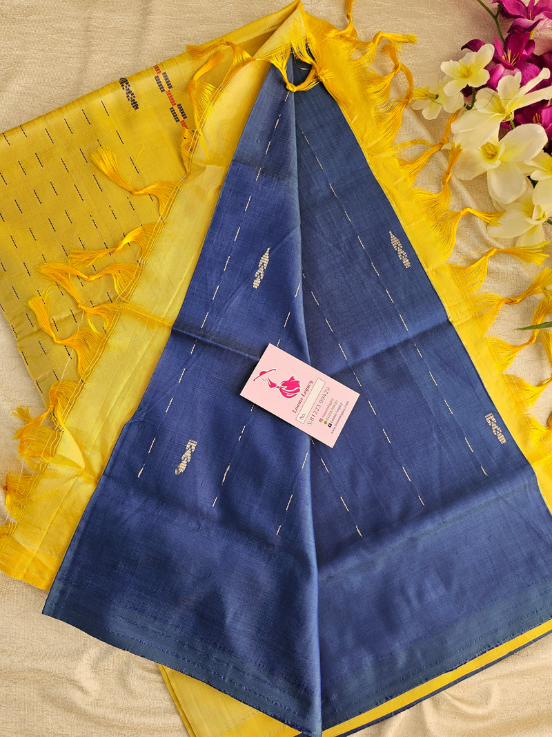 Dark Grey with Yellow Pallu Handwoven Chinnalampattu Saree