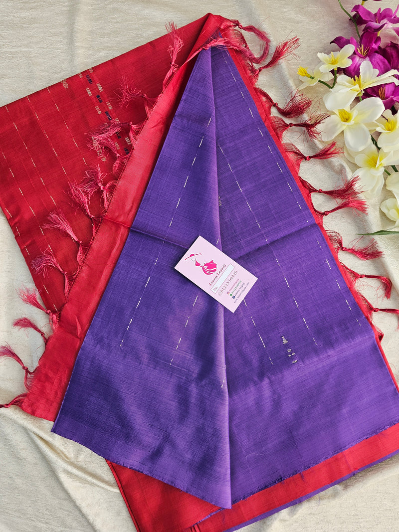 Violet with Red Pallu Handwoven Chinnalampattu Saree