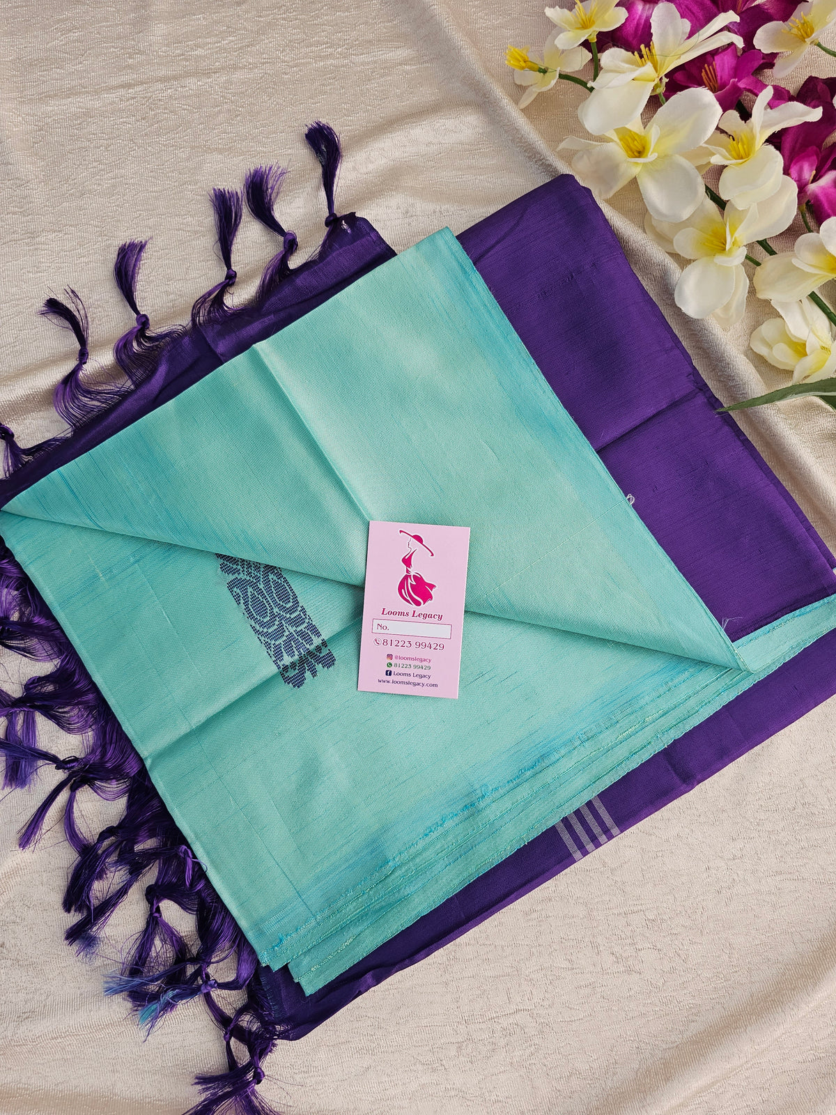 Sea Blue with Violet Pallu Handwoven Chinnalampattu Saree