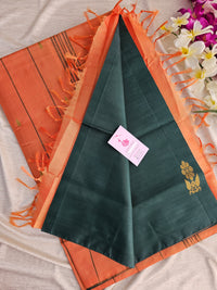 Dark Green with Orange Shade Pallu Handwoven Chinnalampattu Saree