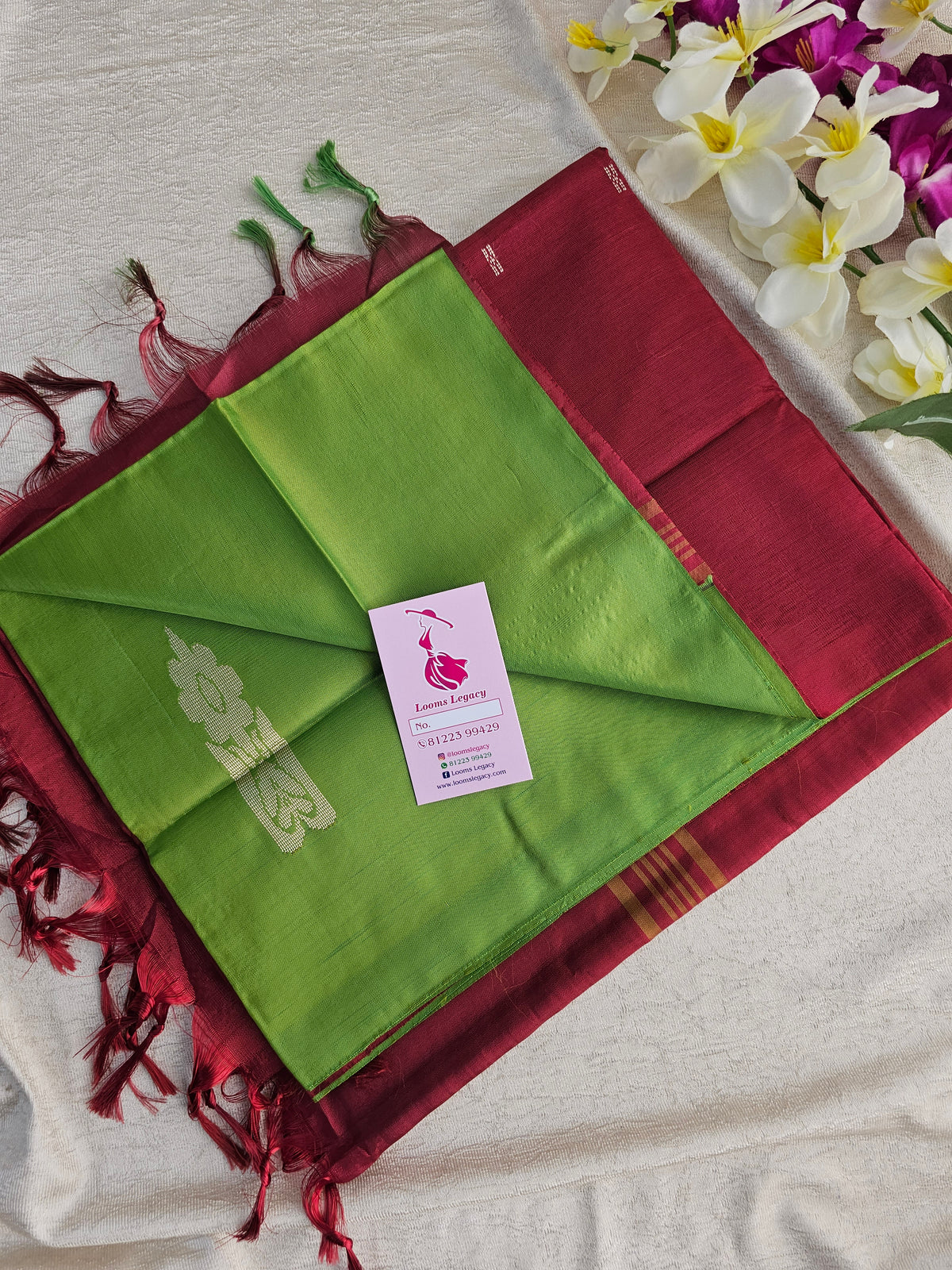 Green with Maroon Pallu Handwoven Chinnalampattu Saree