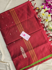 Green with Maroon Pallu Handwoven Chinnalampattu Saree