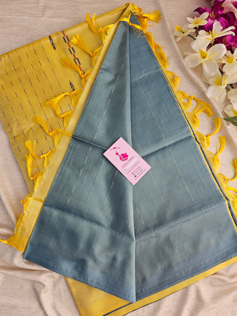 Grey with Yellow Pallu Handwoven Chinnalampattu Saree