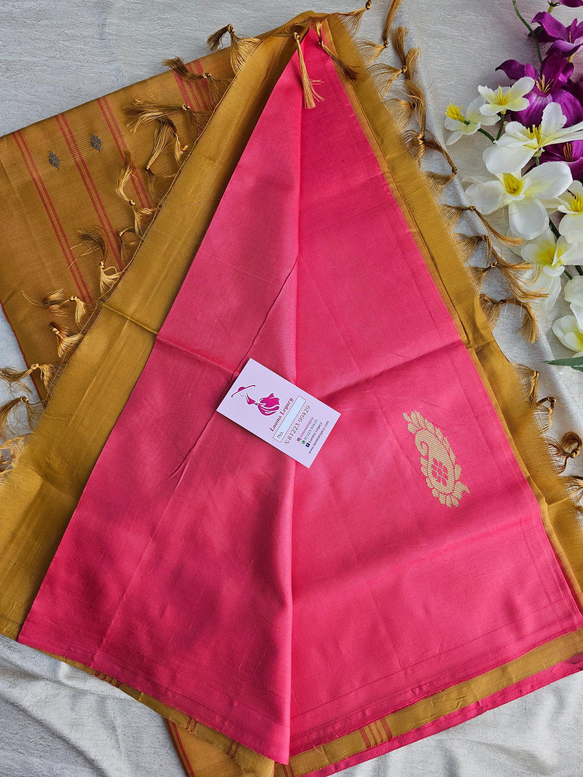 Pink with Yellow Pallu Handwoven Chinnalampattu Saree