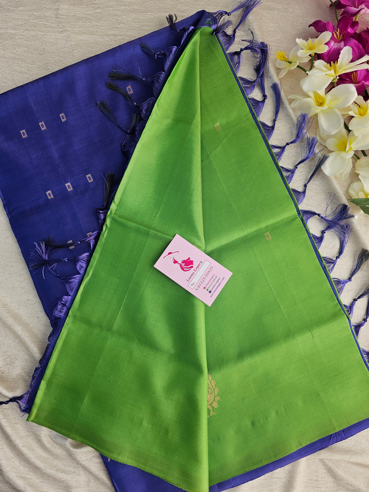 Green with Blue Pallu Handwoven Chinnalampattu Saree