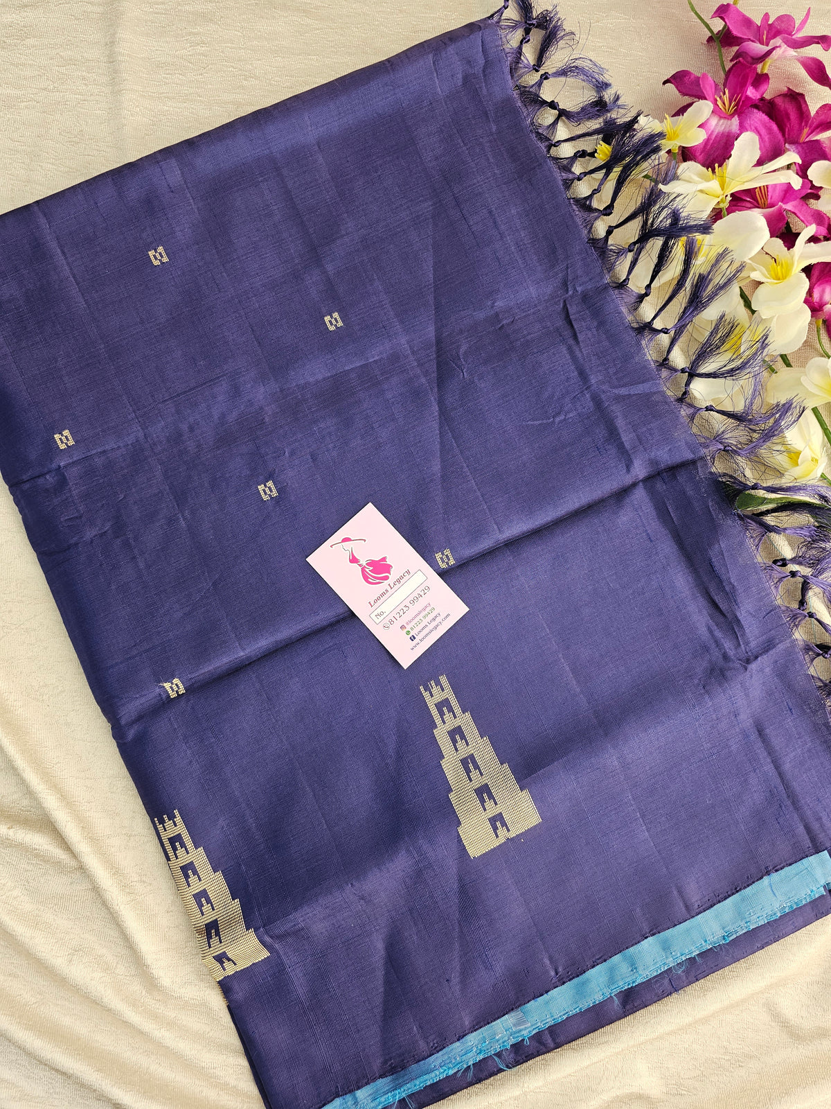 Blue with Dark Blue Pallu Handwoven Chinnalampattu Saree