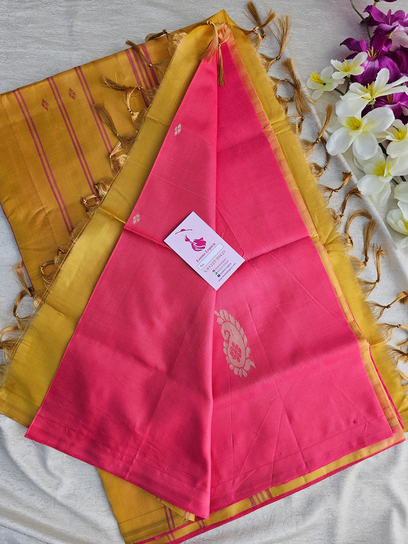 Pink with Yellow Pallu Handwoven Chinnalampattu Saree