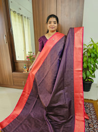 Purple with Pink Copper Zari Weave Semi Kanchi Silk Brocade Saree