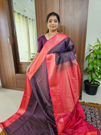 Purple with Pink Copper Zari Weave Semi Kanchi Silk Brocade Saree