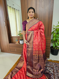 Red with Purple Copper Zari Weave Semi Kanchi Silk Brocade Saree