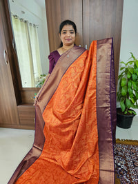 Orange with Purple Copper Zari Weave Semi Kanchi Silk Brocade Saree