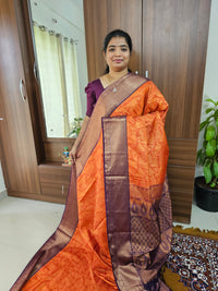 Orange with Purple Copper Zari Weave Semi Kanchi Silk Brocade Saree