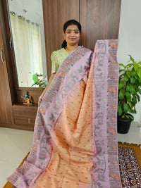 Semi Matka Tussar Digital Prints with Weaving Temple Border -  Orange with Lavender