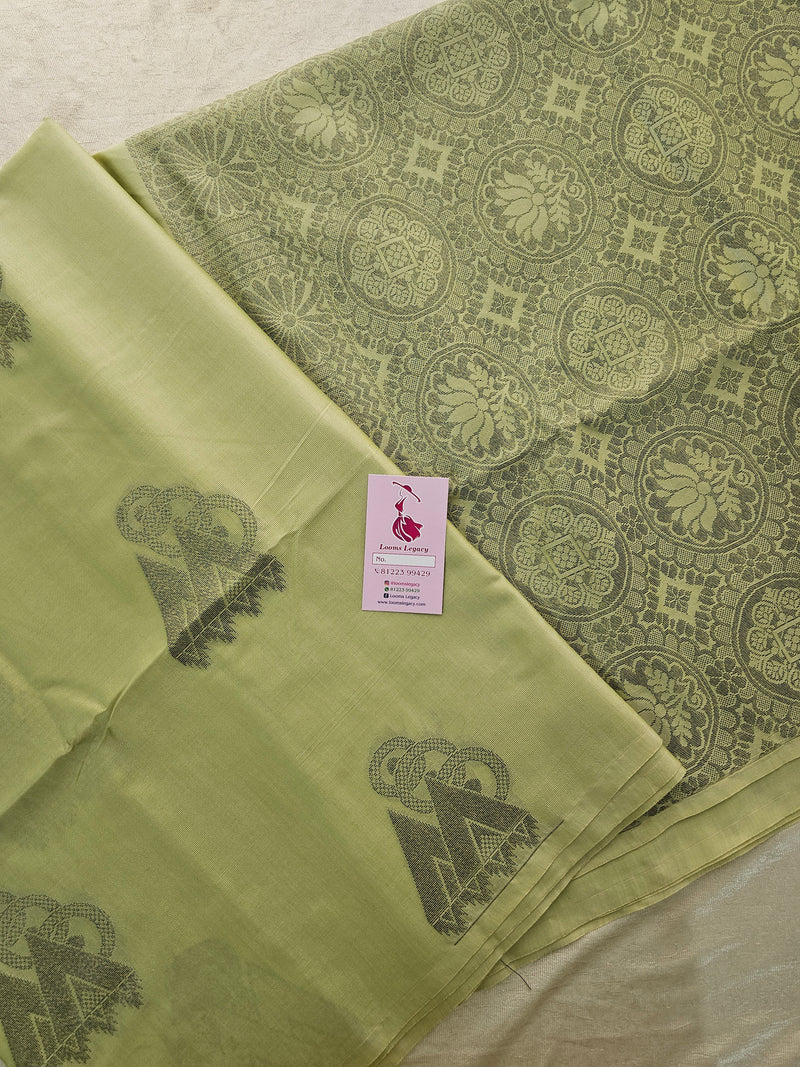 Lime Green Thread Woven Butter Semi Soft Silk Sarees