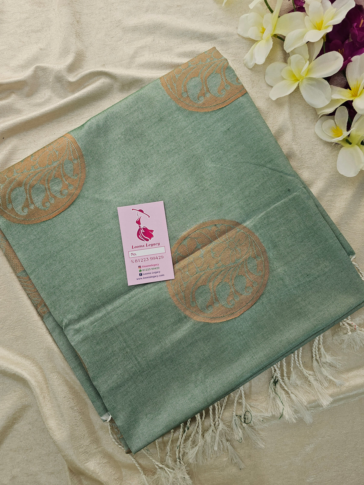 Green Shade Thread Woven Butter Semi Soft Silk Sarees