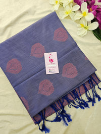 Dual Shade Blue cum Cream Thread Woven Butter Semi Soft Silk Sarees