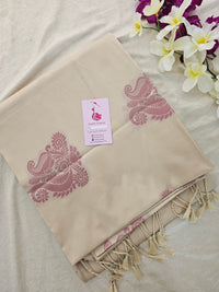 Cream Thread Woven Butter Semi Soft Silk Sarees