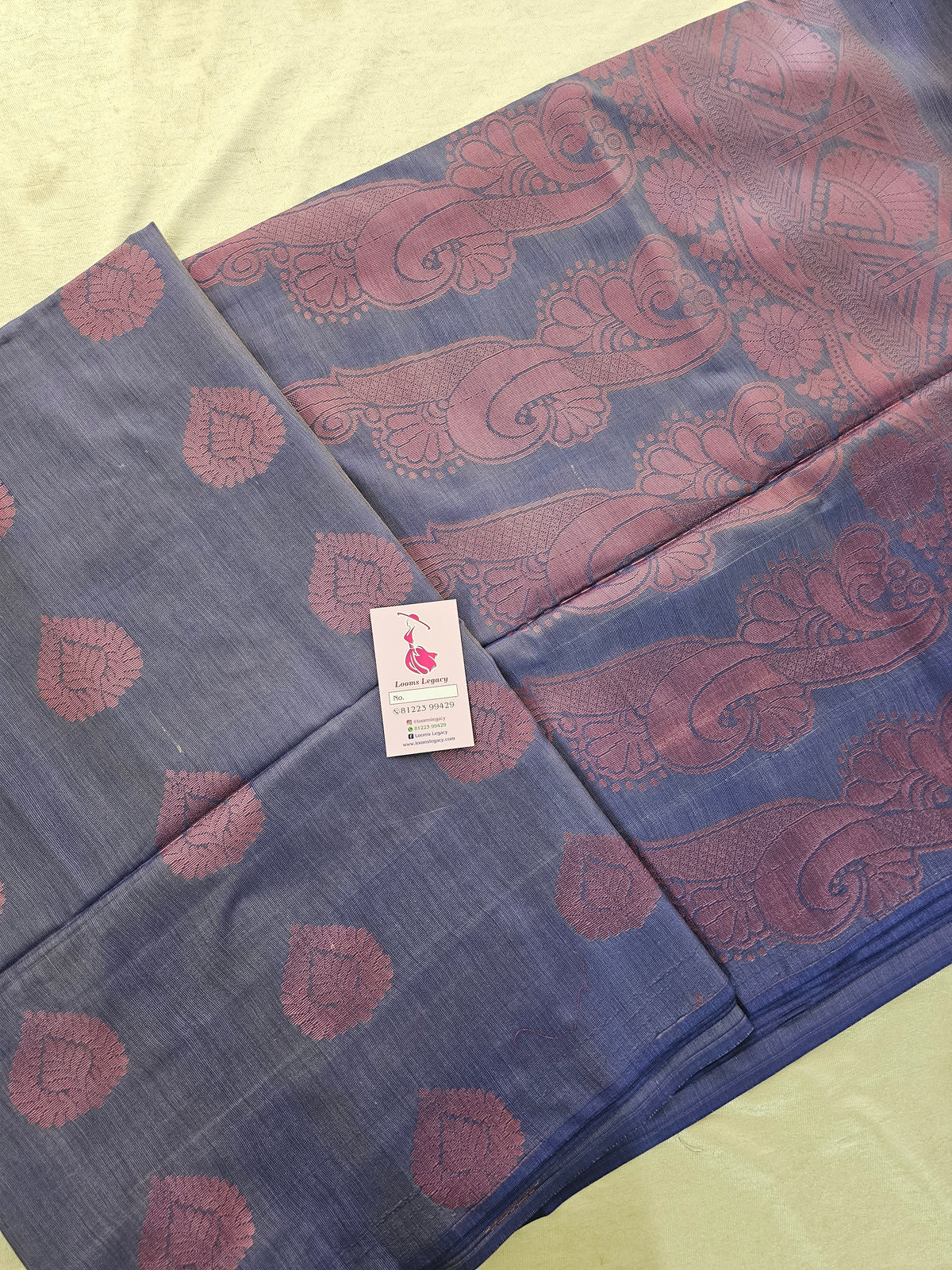 Dual Shade Blue cum Cream Thread Woven Butter Semi Soft Silk Sarees