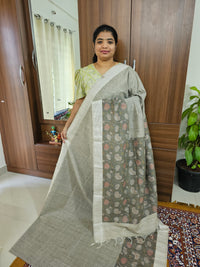 Cotton with Floral Printed Saree - Beige