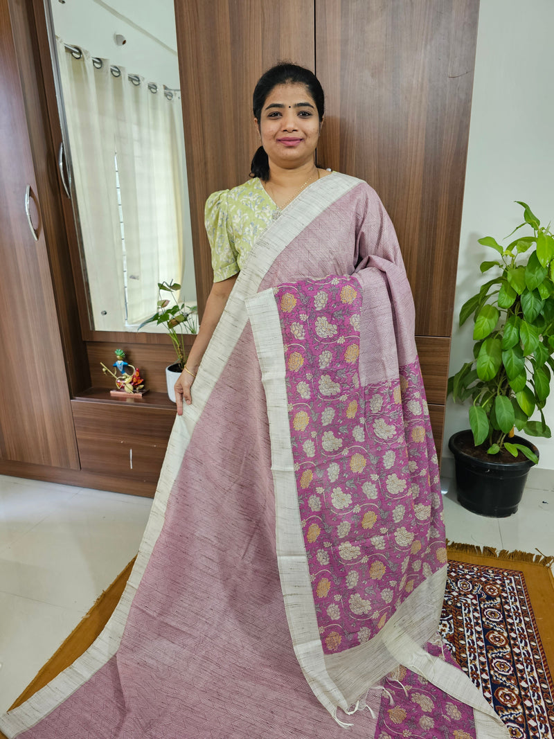 Cotton with Floral Printed Saree - Pink