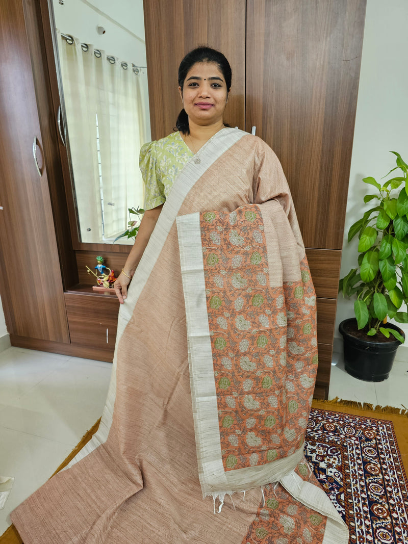 Cotton with Floral Printed Saree - Orange Shade