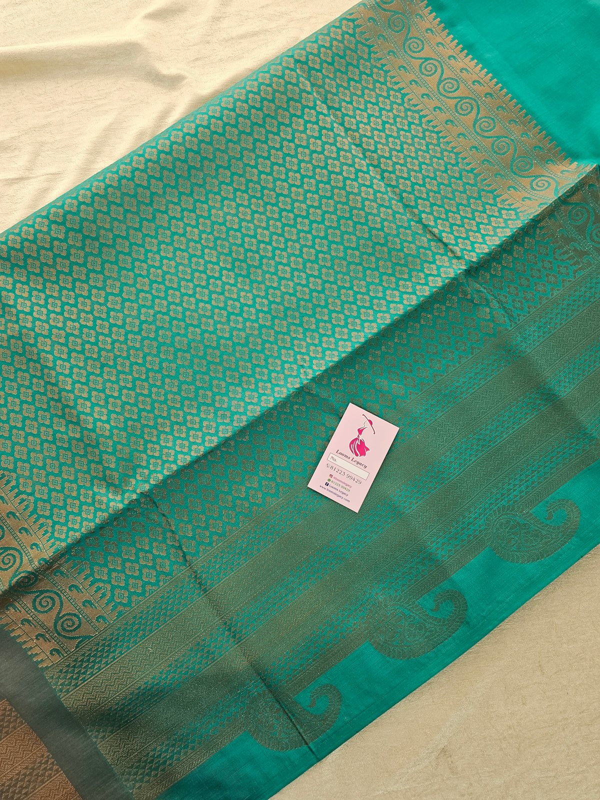 Grey with Sea Green Copper Zari Woven Borderless Semi Soft Silk Saree