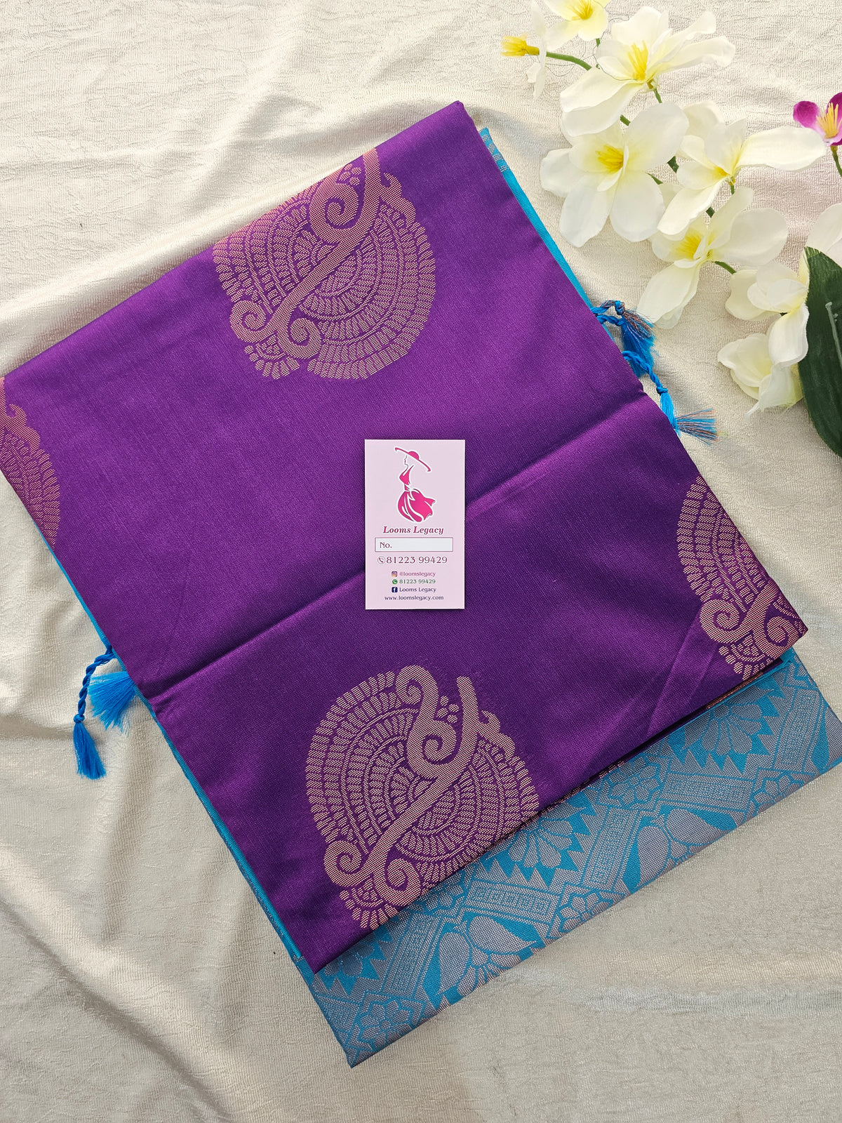 Purple with Blue Copper Zari Woven Border Semi Soft Silk Saree