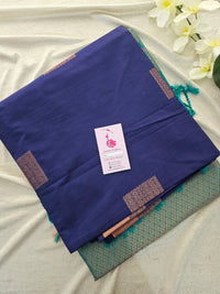 Blue with Sea Green Copper Zari Woven Border Semi Soft Silk Saree