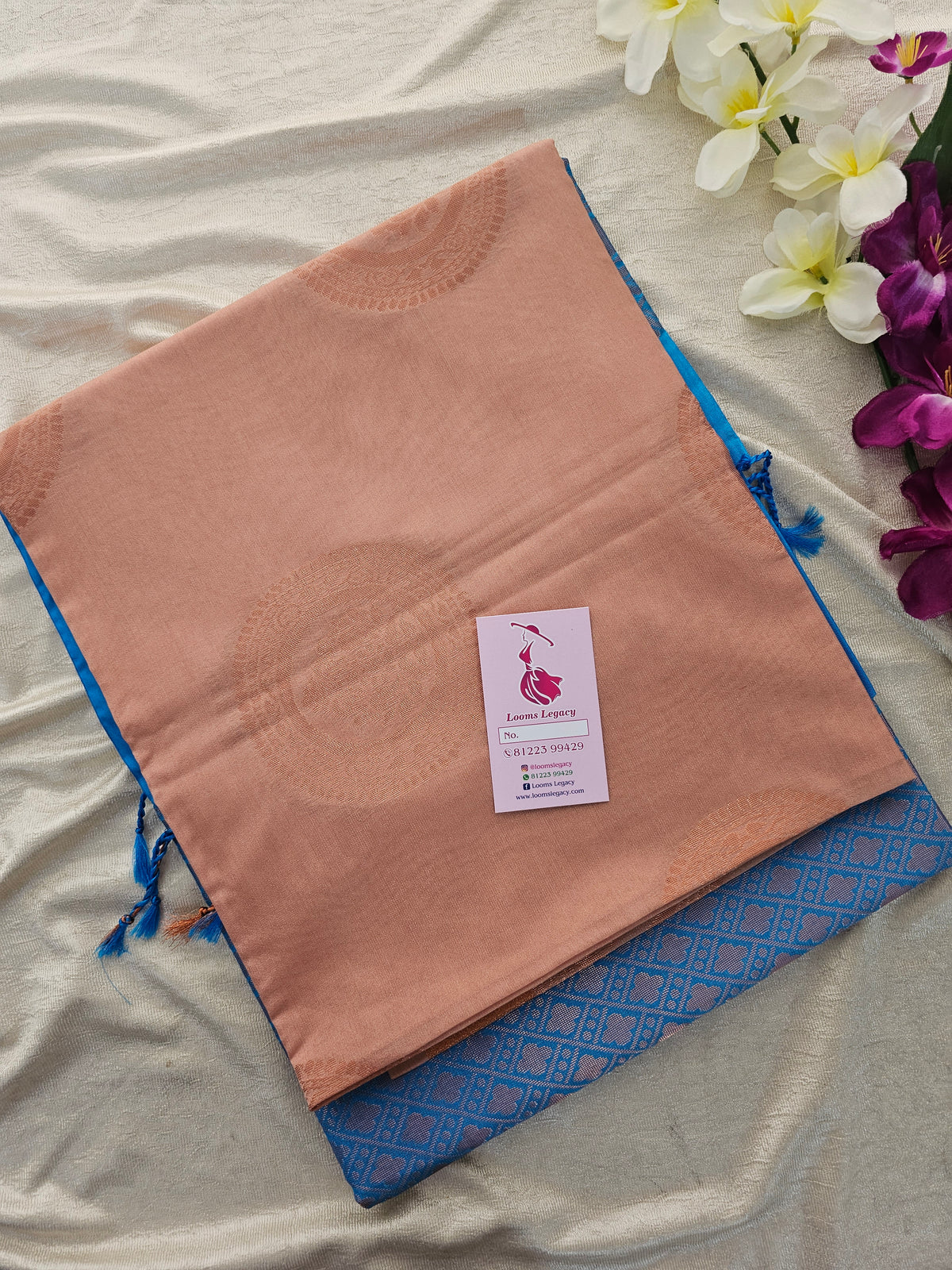 Onion Pink with Blue  Copper Zari Woven Border Semi Soft Silk Saree