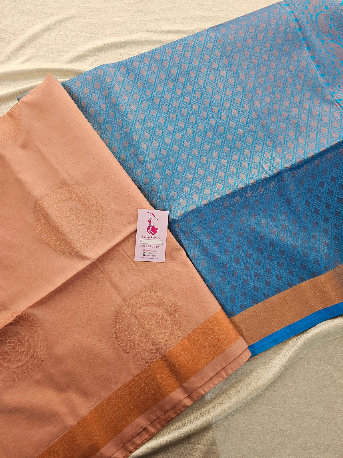 Onion Pink with Blue  Copper Zari Woven Border Semi Soft Silk Saree