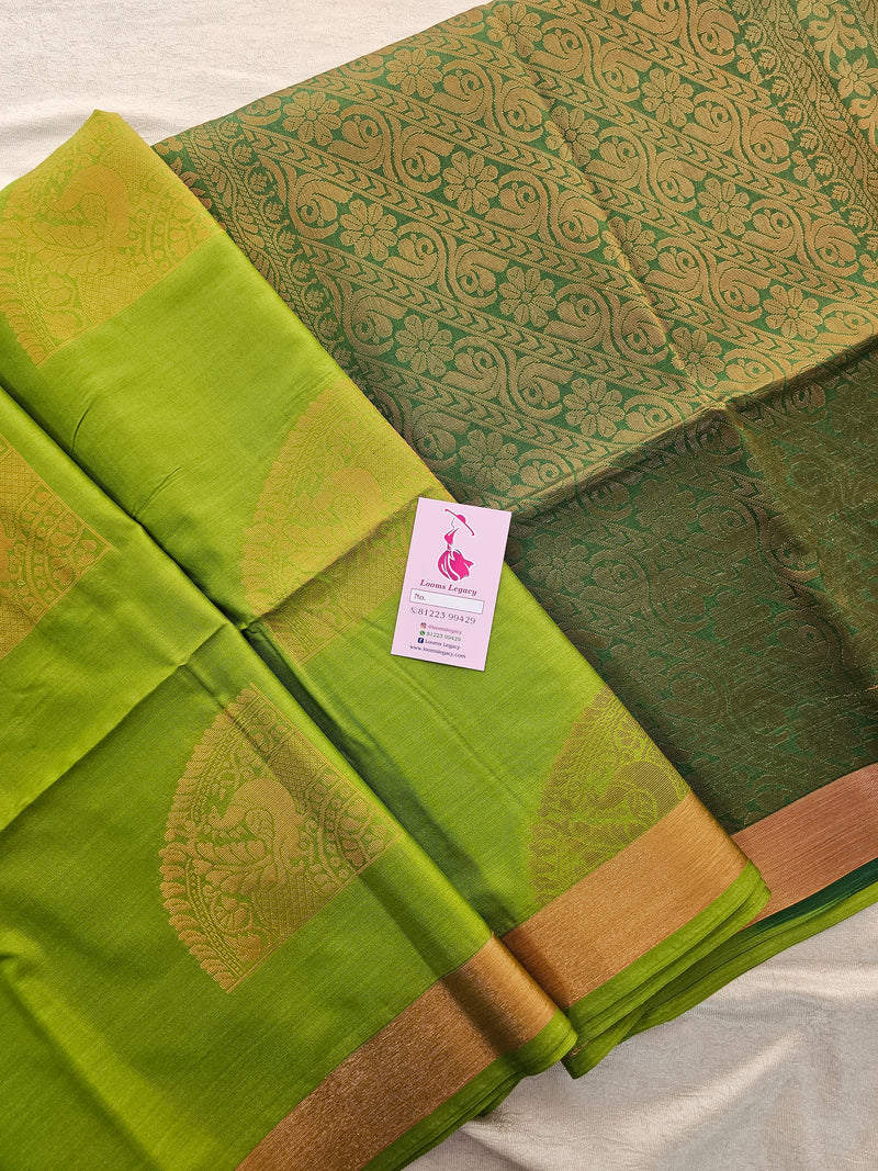 Green with Dark Green Copper Zari Woven Border Semi Soft Silk Saree