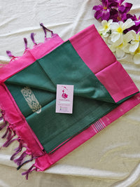 Bottle Green with Pink Pallu Handwoven Chinnalampattu Saree