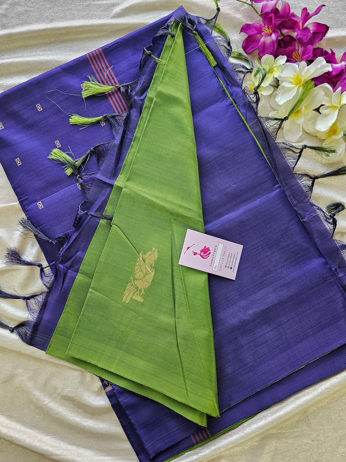 Green with Violet Pallu Handwoven Chinnalampattu Saree