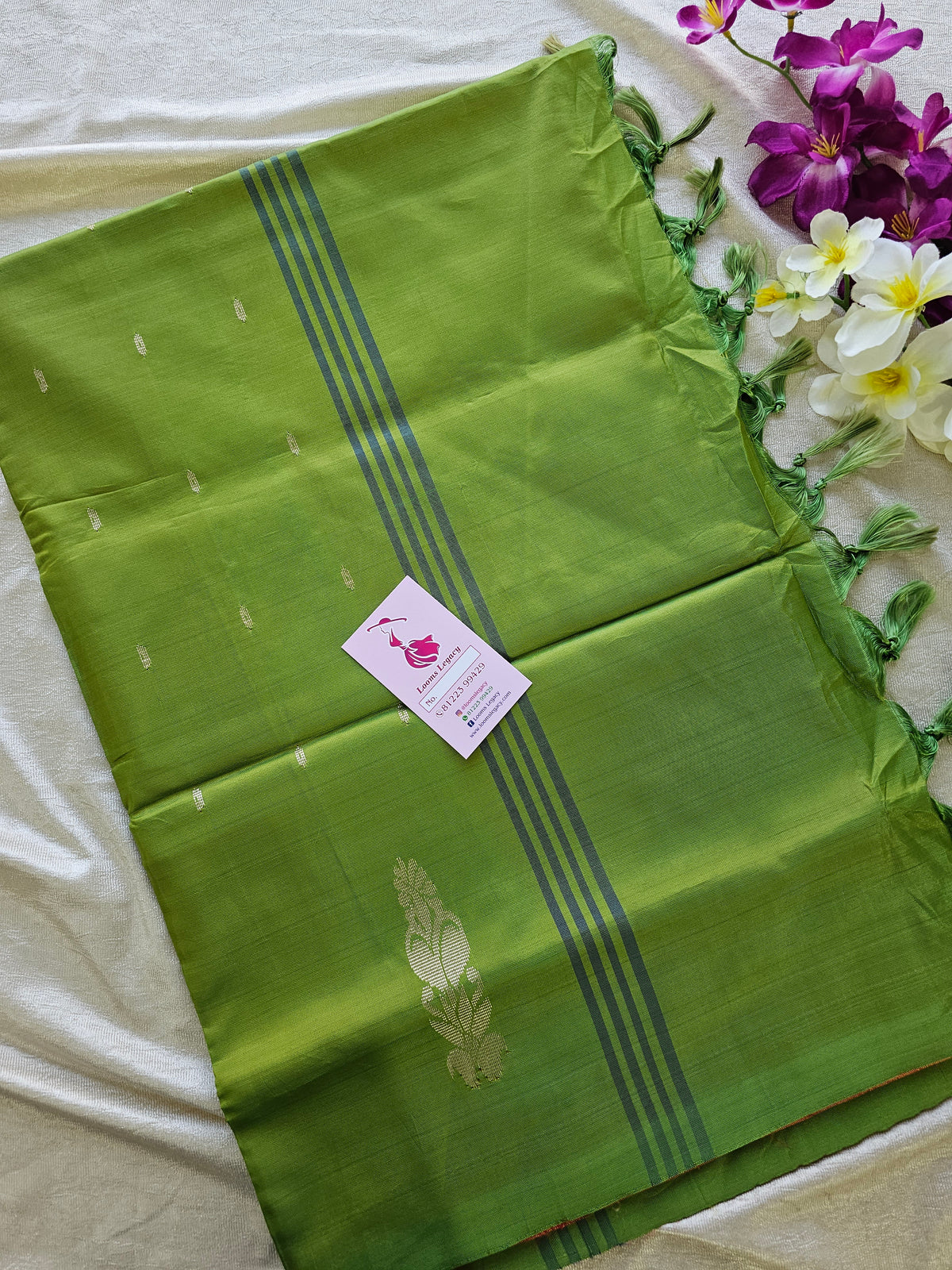 Peach with Green Pallu Handwoven Chinnalampattu Saree