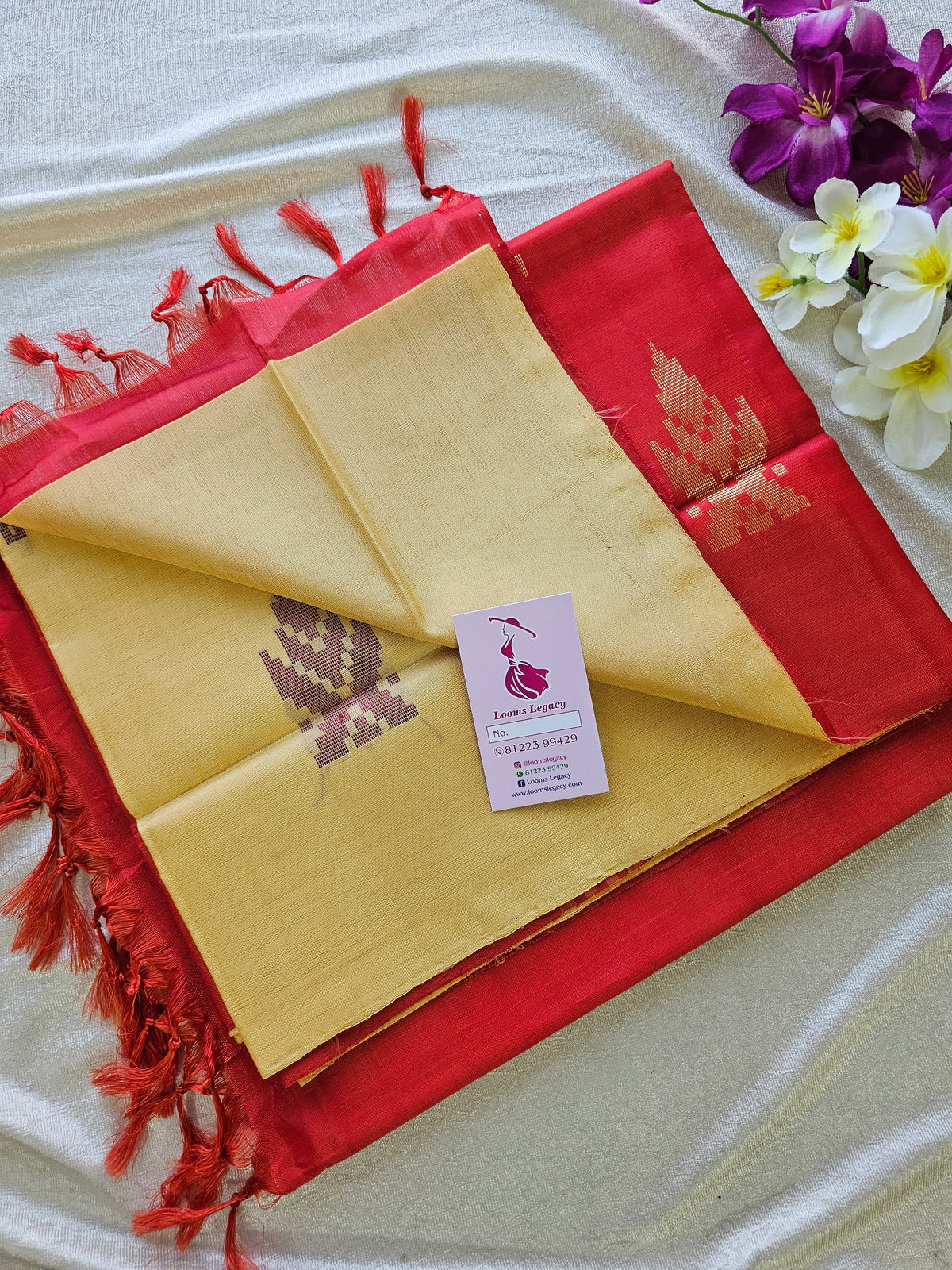 Sandal with Red Pallu Handwoven Chinnalampattu Saree