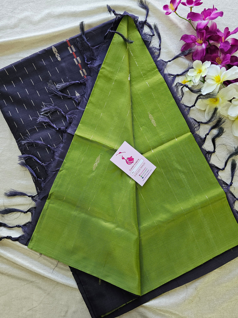 Green with Dark Purple Pallu Handwoven Chinnalampattu Saree