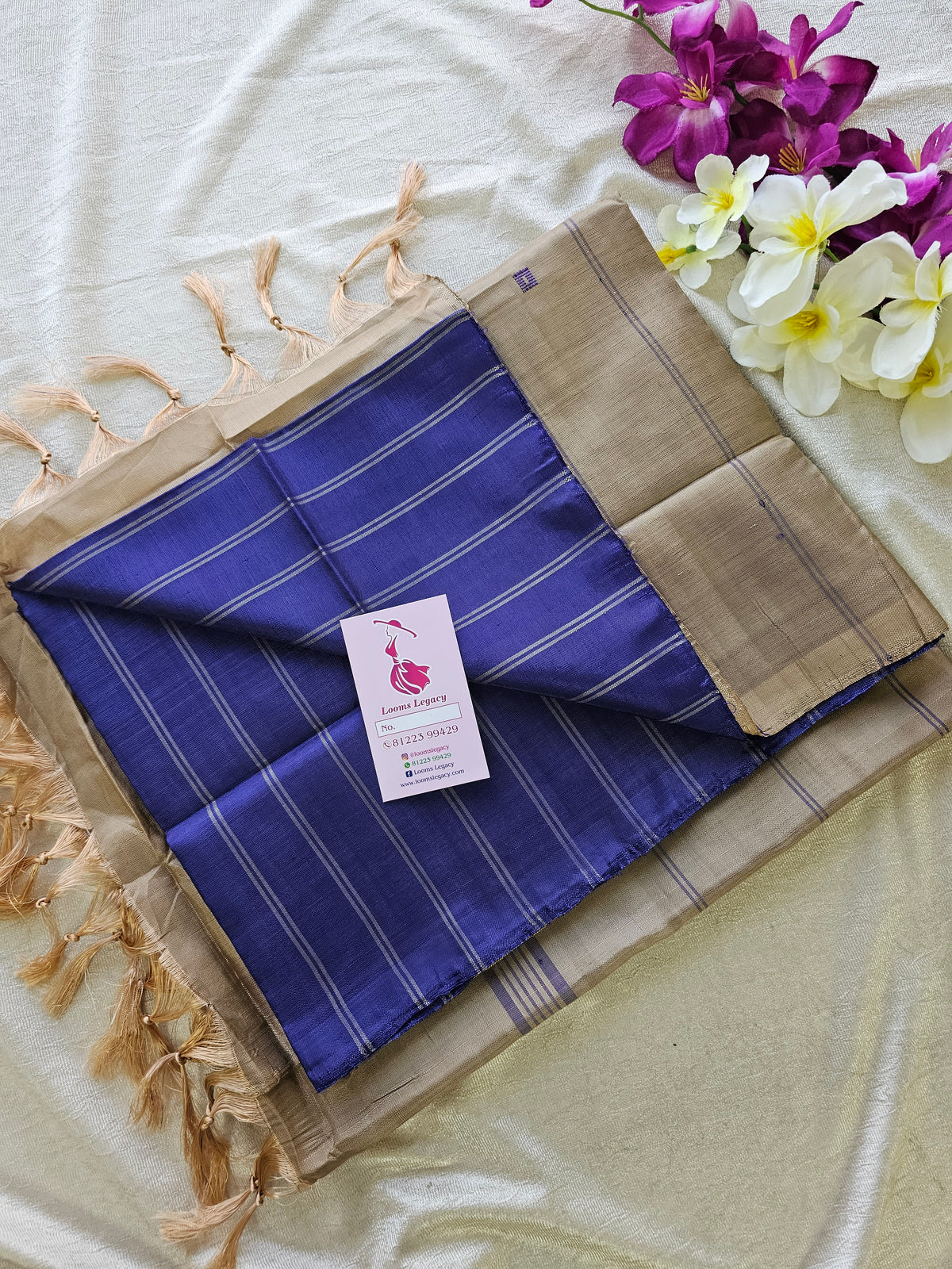 Violet Stripes with Cream Pallu Handwoven Chinnalampattu Saree