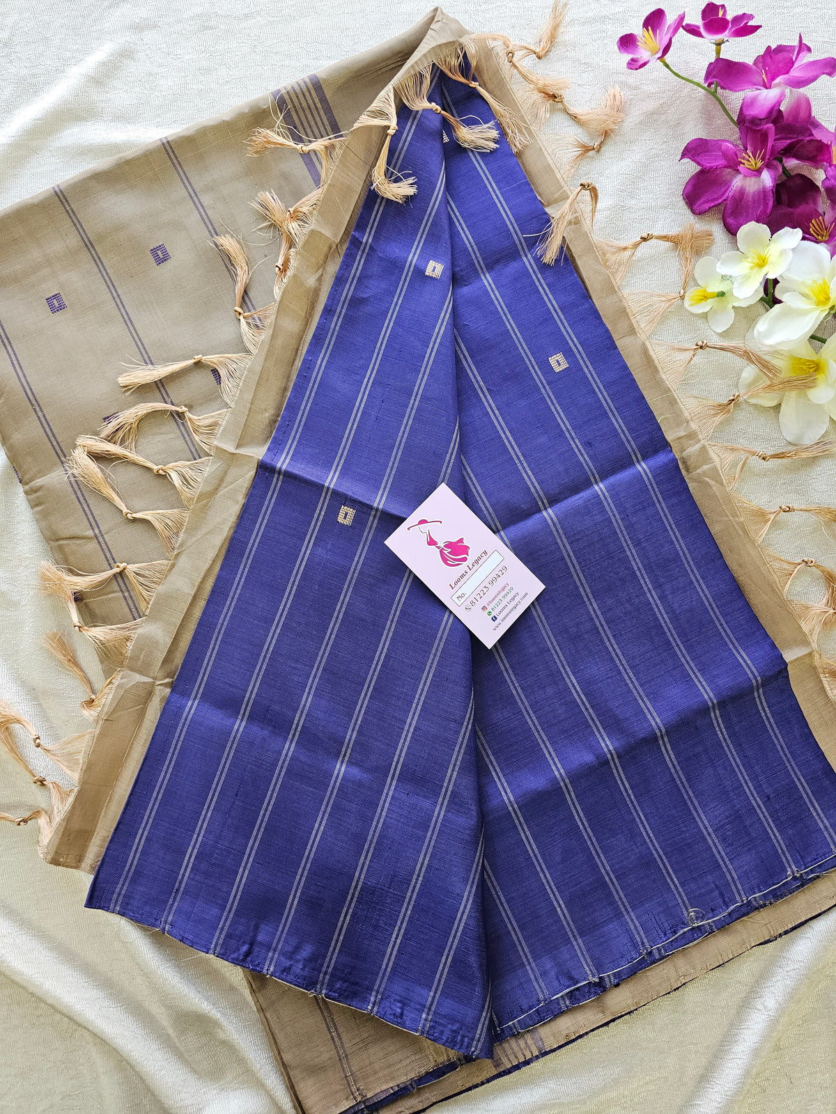 Violet Stripes with Cream Pallu Handwoven Chinnalampattu Saree