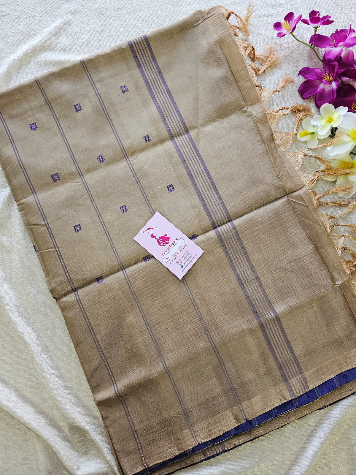 Violet Stripes with Cream Pallu Handwoven Chinnalampattu Saree