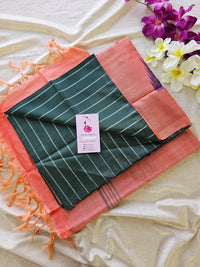 Dark Green with Peach Pallu Handwoven Chinnalampattu Saree