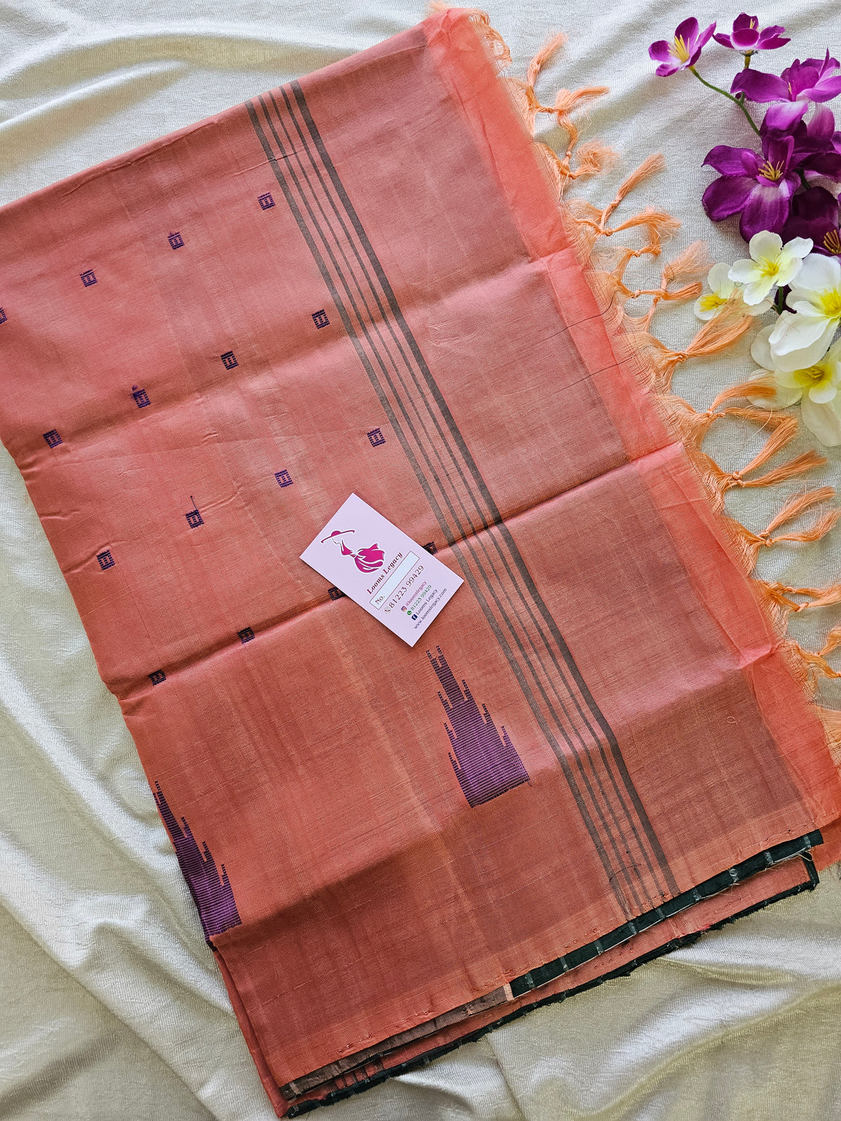 Dark Green with Peach Pallu Handwoven Chinnalampattu Saree