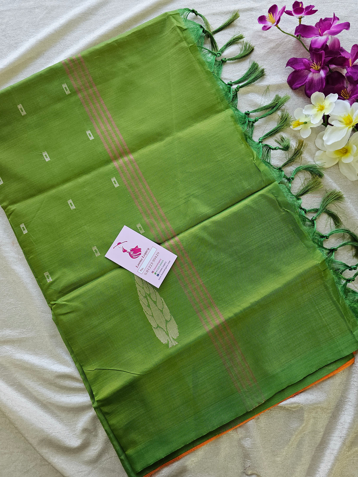 Orange with Green  Pallu Handwoven Chinnalampattu Saree