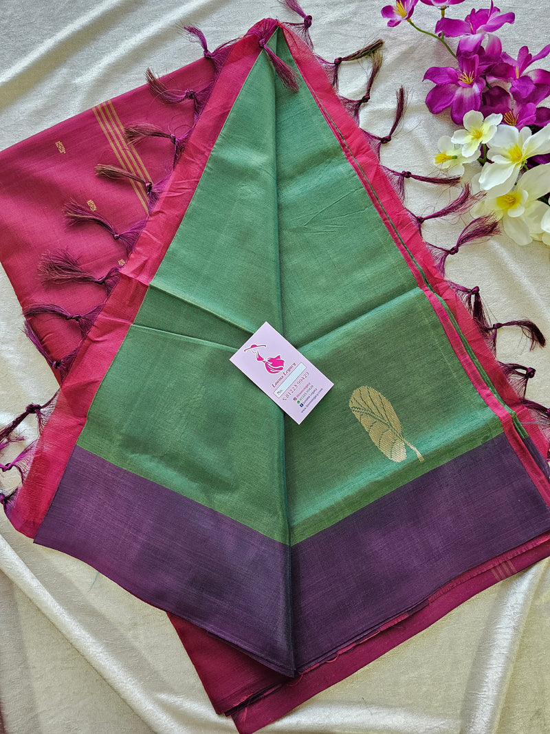 Dark Green with Maroon Pallu Border Handwoven Chinnalampattu Saree