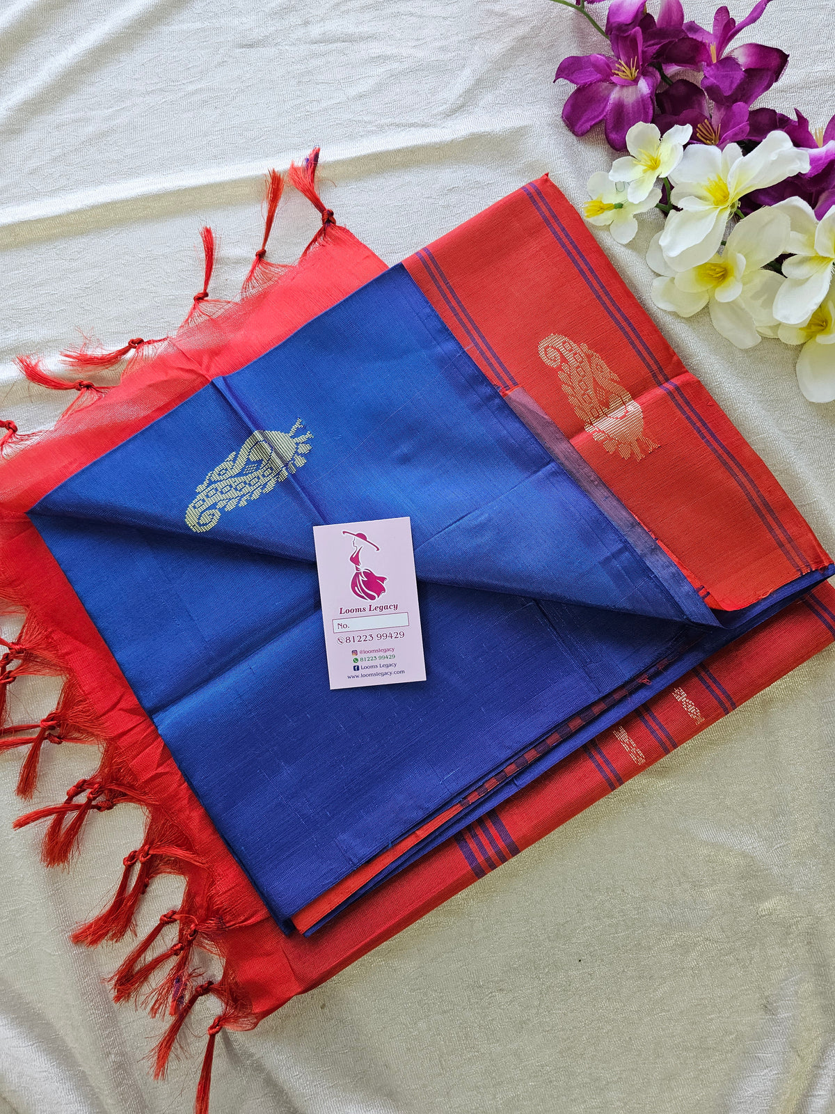 Blue with Red Pallu Handwoven Chinnalampattu Saree