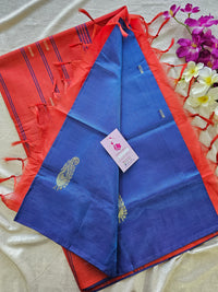 Blue with Red Pallu Handwoven Chinnalampattu Saree