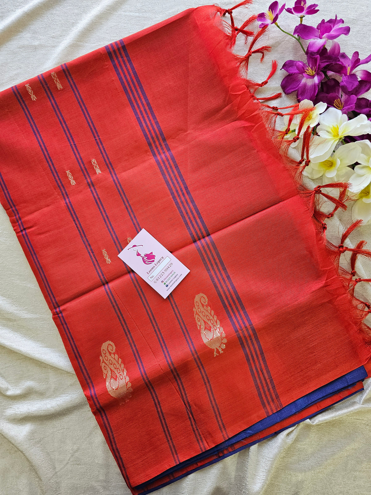 Blue with Red Pallu Handwoven Chinnalampattu Saree